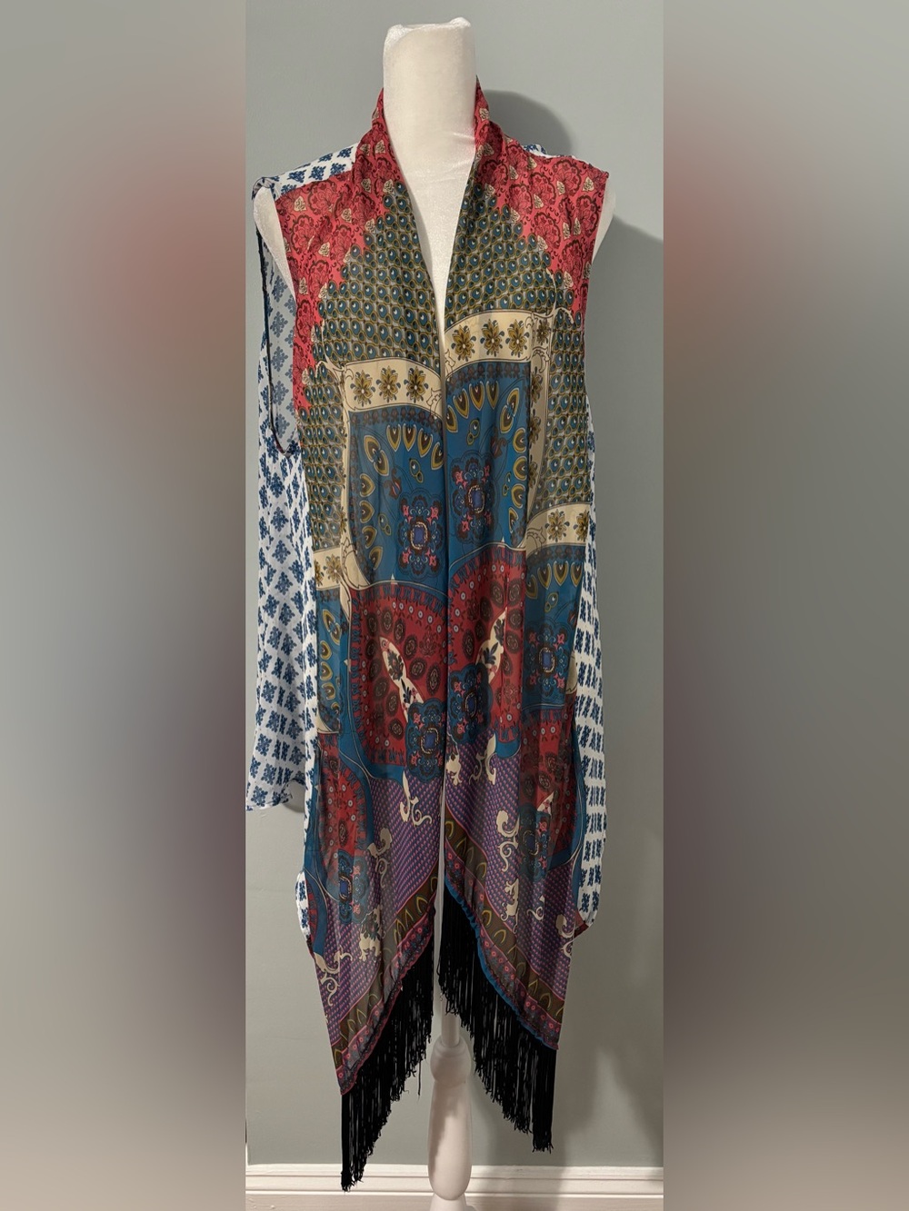 West Kei Mixed Print Sleeveless Sheer Kimono Topper, large